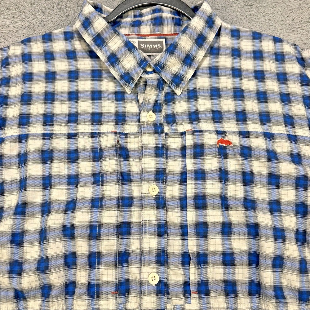 Simms Stone Cold Shirt Men 2XL Blue LS Zip Pockets Insect Shield Fishing Wicking